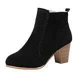 Klobige Stiefel Mit Schnalle Ankle Boots High Heels Stiefeletten mit Blockabsatz Damenstiefel Reißverschluss Zipper Winterschuhe Herbst Winter Schneestiefel Warme Combat Boots Damen Plateau S