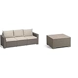 Allibert by Keter Gartenlounge Sofa California 3-Sitzer, Cappuccino/Panama Sand, inkl. Sitz- und Rückenkissen, Kunststoff & by Keter Gartentisch California, Cappuccino, quadratisch,