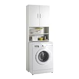 FMD Möbel L913-001 Olbia 2.0 Waschmaschinen,Trockner, WC-Überbau, Hauswirtschaftsschrank, Schrank mit Zwei Türen, Holz, Weiß, 64 x 26 x 190