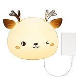 Sanmubo Silikon-Nachtlicht, USB-Aufladung, farbwechselnde niedliche Fawn-Lampe, USB wiederaufladbare LED niedliche Tier-Nachtlichter für Kleinkinder, Touch-/Fernbedienung, Farbw