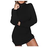 GOKOMO Damen Rollkragenpullover Kleid Langarm Sexy Hüftkleid Warm Halten Pulloverkleid Festkleid Elegantes Abendkleid Herbst Winter Kleider(3XL,Schwarz)