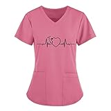 Schlupfkasack Damen Pflege V-Ausschnitt Mock Wrap Scrub Unisex Top Einfarbig Kurzarm Gute QualitäT V-Neck Top Sommer LäSsig Sommer Arbeitsuniform Bluse T-Shirt U