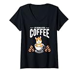 Damen Das Leben beginnt nach dem Kaffee, Hamster Meerschwein T-Shirt mit V
