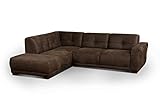 Cavadore Ecksofa 'Modeo' / Sofa-Ecke mit Federkern und modernen Kontrastnähten / Hochwertiger Mikrofaser-Bezug in Wildlederoptik / Holzfüße / Maße: 261x77x214 cm (BxHxT) / Farbe: Mokka (dunkelbraun)