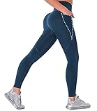 COMFREE Naked Feeling Yoga Sport Leggings mit Handytaschen Taschen Sportleggings Yogahose Pants Laufhose Gym Fitness Leggins Blau S