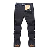 HNOFIQNF Herren Hosen Fleece Gefüttert Winterhose Winddicht Warm Verdickte Softshellhose Outdoor Fitness Wanderhose Männer Regular Fit Funktionshose Farbblock Thermohose Tactical Hose mit T