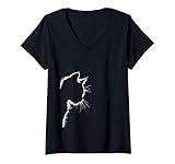 Damen Süßes Katzen-Motiv und coole Katzen-Silhouette Zeichnung T-Shirt mit V