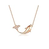 DKM Halskette mit Delfin-Anhänger, für Damen, Sterlingsilber, leicht, luxuriös, Nische, Roségold, goldfarben, Schlüsselbein-Kettenanhänger, farbloser Schmuck (A)