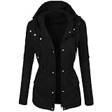 Blingko Lederjacke Damen Winter Mantel Einfarbige Übergangsjacke Kurze Outdoorjacke Leicht Gemütliche Parka mit Einstellbarer Kordelzug Motorrad Lederblusen Modische Outw