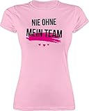 Sprüche Statement mit Spruch - Nie ohne Mein Team - XXL - Rosa - Tshirt Team - L191 - Tailliertes Tshirt für Damen und Frauen T-S