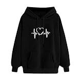 NHNKB Damen Kapuzenpullover Hoodies Kordelzug Pullover Casual Sweatshirt Langarm Tops mit Kängurutasche für Herbst Winter Jugendlich L