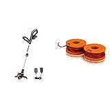 WORX WG163E.1 20V Akku-Rasentrimmer –​​ Inkl. Li-Ion Akku, Ladestation, Spule, Sicherheitsschutz & WA0004.1 Rasentrimmer Faden für alle 20V WORX Rasentrimmer – Ø 1,65mm, 3m Länge – 2er S