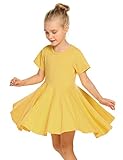 Trudge Mädchen Swing Kleider für Kinder Sommerkleid Hem Skaterkleid Kurzarm T Shirt Kleid Baumwolle Prinzessin Kleid einfarbig Basic FatternKleid Rundhals Freizeitkleidung Gr.92-164, A Gelb, 130