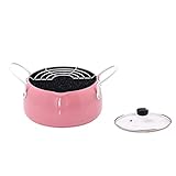 Edelstahl-Fritteuse Kleiner Kochtopf Milchtopf Frittiertopf Küche Tempura-Fritteuse Kochgeschirr Antihaft-Pfanne Für Gebratene Hähnchenschenkel, Getrockneter Fisch, Pommes Frites-Pink||with L