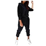 AFFGEQA Damen Traingsanzug 2 Teilig Einfarbiger Kapuze Jogginganzug Hoodie Sportshirt Sporthose Fleecepullover Hausanzug Freizeitanzug Zweiteilig