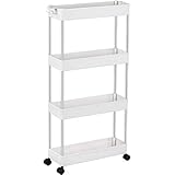 SPACEKEEPER Küchenwagen mit 4 Ebenen, Schmale Rollwagen Nischenregal auf Rollen, platzsparendes Badregal und Küchenregal für Küche Büro Bad, 40x13x86cm, Weiß