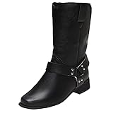 Xiand Stiefeletten Damen Sexy Schneestiefel High Heel leder Frauen Overknee Stiefel mit Absatz Slim Schuh Dicke Biker Boots Plattform Knie Quadratische Ferse Stiefel Ladies F