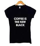 MIALIFEX T-Shirt mit Aufdruck 'Coffee is The New Black Letters' für Damen, aus Baumwolle, lässig, lustig, Schwarz / Grau Gr. XXL, Schw