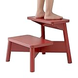 Step Stool Tritthocker 2-stufige Mini-Tritthocker für Schrank, Fenster, Wohnmobil, Haustierbett, Home Holzküche Leichte Tragbare Trittleitern, Maximale Belastung 100 Kg / 220 Lbs (Color : Red)