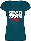 16. Geburtstag - 16. Geburtstag läuft - L - Türkis - t-Shirt 16. Geburtstag Damen - XO1525 - Damen T-Shirt mit V