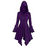 BIBOKAOKE Gothic Kleidung Damen Renaissance Kostüm Damen Schnüren Mittelalter Kleidung mit Kapuze Langarm Retro Gothic Cosplay Kostüm mit Flare-Ärmel Hoodie Asymmetrische Ob