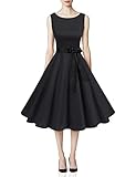 Schwarzes 1950er Vintage Retro Cocktailkleid Rockabilly Damen Kleider Faltenrock Petticoat Schwarzes Partykleid Black S