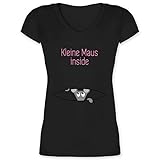 Schwangerschaft Kleidung Geschenk - Babybauch Kleine Maus Inside - L - Schwarz - 32 - XO1525 - Damen T-Shirt mit V
