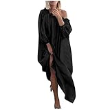 QIMANZI Boho Maxikleid Damen Drucken Lange Sommerkleider Damen Maxi Strandkleid Casual Langarm V-Ausschnitt Vintage Kleid Partykleid(C Schwarz,5XL)