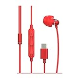 skko Kopfhörer Kopfhörer/Stereo-Kopfhörer mit Rauschisolation Mikrofon und Subwoofer In-Ear-Kopfhörer für Mobiltelefone PC-Tabletten Kopfhörerzubehör (Color : Red, Größe : USB-C Interface)