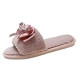 Honestyi Damen Plüsch Flauschig Hausschuhe mit Schleife Dekoration Mode Süße Fell Flip Flop Open Toe Pantoffeln Leicht Slipper Indoor Hausschuhe für Teenager Mädchen Pantoffeln Frühling Herbst Stil 3