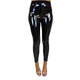 WONLINE Damen Lederhose Stretch Skinny Leggings PU High Waist Schwarz Kunstleder Hose (schwarz,M)