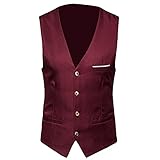 FDDFG Übergroße Herrenanzug Weste V-Neck Sleeveless Slim Jacke Blazer (Color : Red, Size : XL)