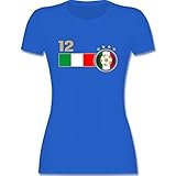 Fussball WM 2022 Fanartikel - 12. Mann Italien Mannschaft - S - Royalblau - Tshirt Italien Damen blau - L191 - Tailliertes Tshirt für Damen und Frauen T-S