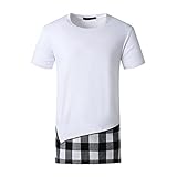 LSSM Sommer Herren Top Long Rundhals Kurzarm T-Shirt Baumwolle Leinenhemd Herren Hemd Regular Fit Freizeithemd Shirts Hawaii-Hemd FüR Herren, Lockere Passform, Vintage, Gewaschen Hemd Weiß XL