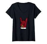 Damen Weihnachten, Rock and Roll Hand, Xmas Metal Musik, T-Shirt mit V