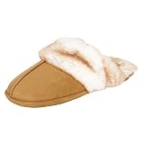 Jessica Simpson Bequemer Damen-Hausschuh aus Kunstfell, mit Memory-Schaum, rutschfeste Sohle, Braun (hautfarben), X-Larg