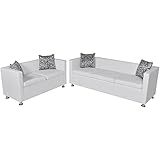 YOPOTIKA Sofa Schlafcouch Ecksofa mit Armlehnen im modernen Design, ​für kleine Wohnung Gästezimmer Jugendzimmer Sofa-Set Kunstleder 3-Sitzer + 2-Sitzer Weiß