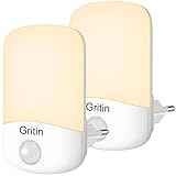 Gritin Nachtlicht Steckdose, [2 Stück] Nachtlicht Baby mit Dämmerungssensor, Automatisch ON/Off LED Nachtlampe Stromsparende Orientierungslicht, für Baby, Kinderzimmer, Schlafzimmer, Gang - Warmweiß