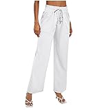 S-UN Damen Hose Hohe Taille Kordelzug Hose mit Weitem Bein Einfarbig Gummiband Stretch ÜBergrößE Freizeithose Stoffhose mit T