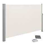 SONGMICS Seitenmarkise, ausziehbar, 200 x 350 cm (H x L), Sichtschutz, Sonnenschutz, Seitenrollo, für Balkon, Terrasse, Garten, beige GSA205E02