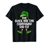 Lustiger Weihnachtspyjama, Motiv: Coonhound, Papa, Hund, Elf, Schwarz / Hellbraun T-S