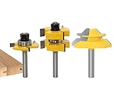 Oberfräser Set, 45 Grad Lock Mitre Router Bit Nutfräser + 8 mm Schaft Zungenschaft und Nutfräse Set 3 Zähne in Cutter aus Holz für Holzarb