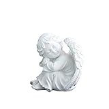 xiaoyige Deko Engel Figur Sitzend Schlafend, Polystein Weiß, Schöne Engelfigur Schutzengel Engelkind Dekoengel Engelchen Träumend (05)