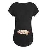 Schwangerschaft T-Shirt Damen Sommer Kurzarm Umstandsmode T-Shirts Cute Mutterschaft Kleidung Lustige Witzig Spähen Baby Gedruckt Baumwolle Mutterschaft Tops (S, Schwarz1)