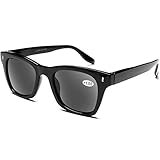 DOOViC Sonnen Lesebrille Sonnenbrille mit Sehstärke Schwarze Quadratische Rahmen Groß Gläser Sonnen Brille für Damen/Herren 3,0