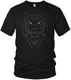 North - Böser Tiger Wilde Katze Tiermotiv Tigergesicht Tiergesicht - Herren T-Shirt und Männer Tshirt, Größe:XXL, Farbe:Schwarz/Grü