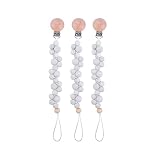 SWECOMZE 3 Stück Baby Schnullerkette Silikon Set, Schnuller Halter Schnullerband Baby Schnullerketten Clips für Beißringe Geschenk für Neugeboren (Hellgrau)