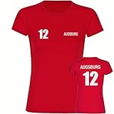 VIMAVERTRIEB® Damen T-Shirt Augsburg - Trikot Nr. 12 - Druck:weiß - Shirt Frauen Fußball Fanartikel Fanshop - Größe:2XL