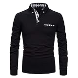 APAELEA Poloshirt Herren Langarm Baumwolle Golf T-Shirt Casual Tops,Schwarz,L