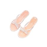 Cape Robbin Bow Wow Jelly T-Strap Flip-Flops Sandalen für Frauen, flache Slides Damen Pantoletten Slip On Schuhe, Nude klar, 35.5 EU